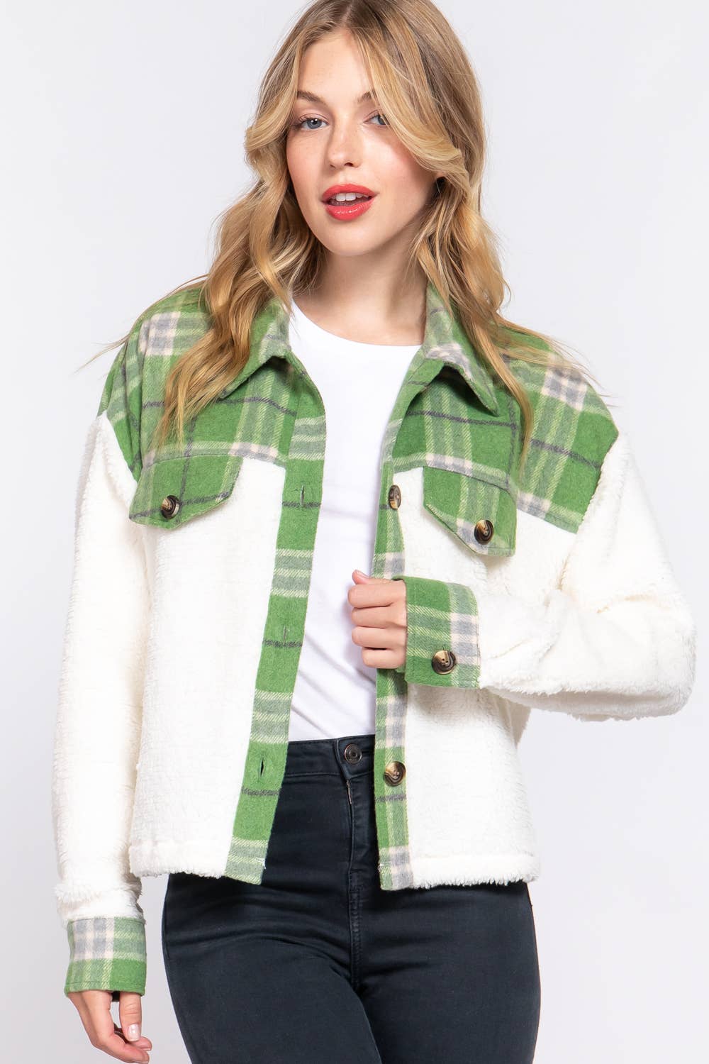 Green Plaid and Sherpa Jacket