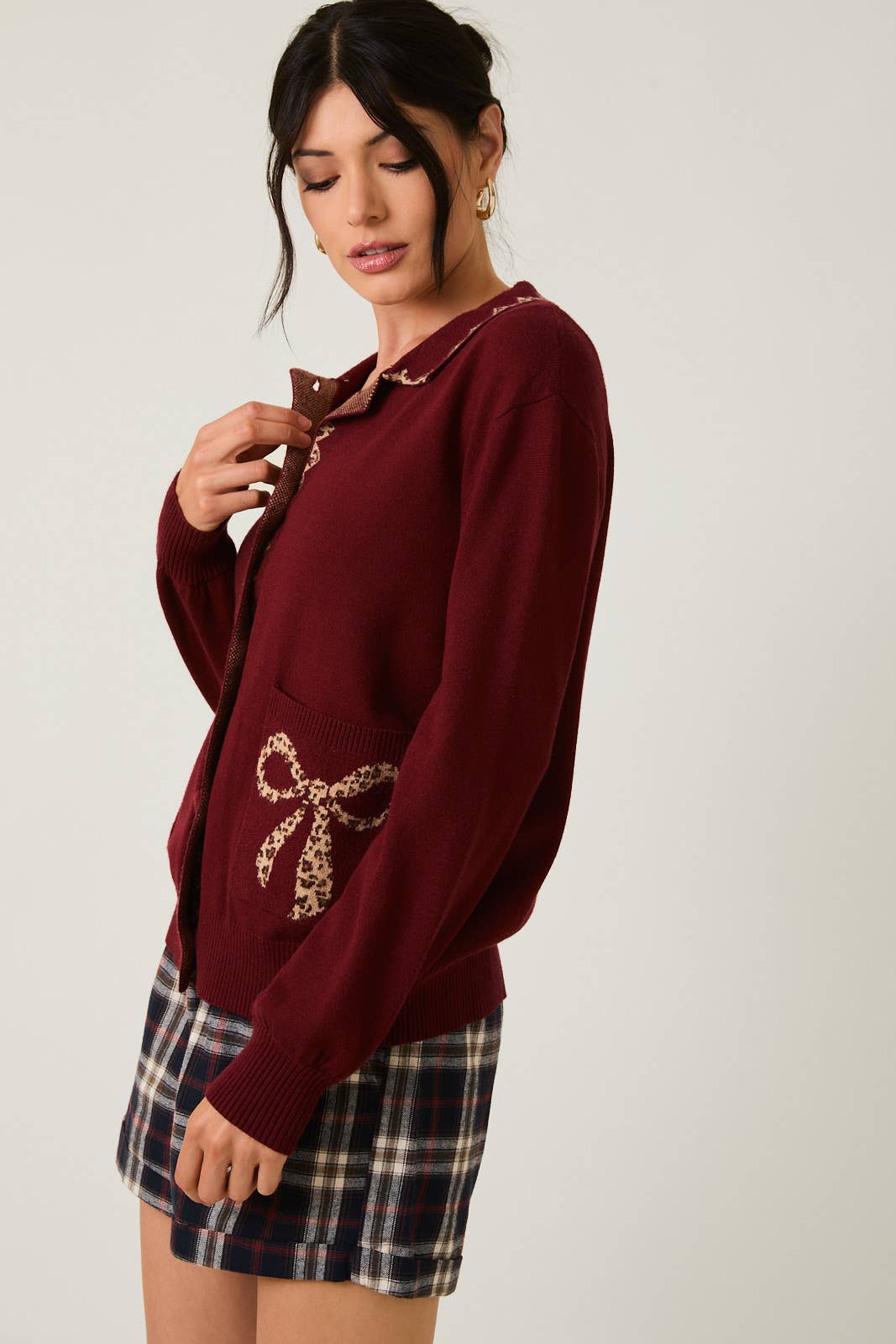 Collard Leopard Bows Cardigan