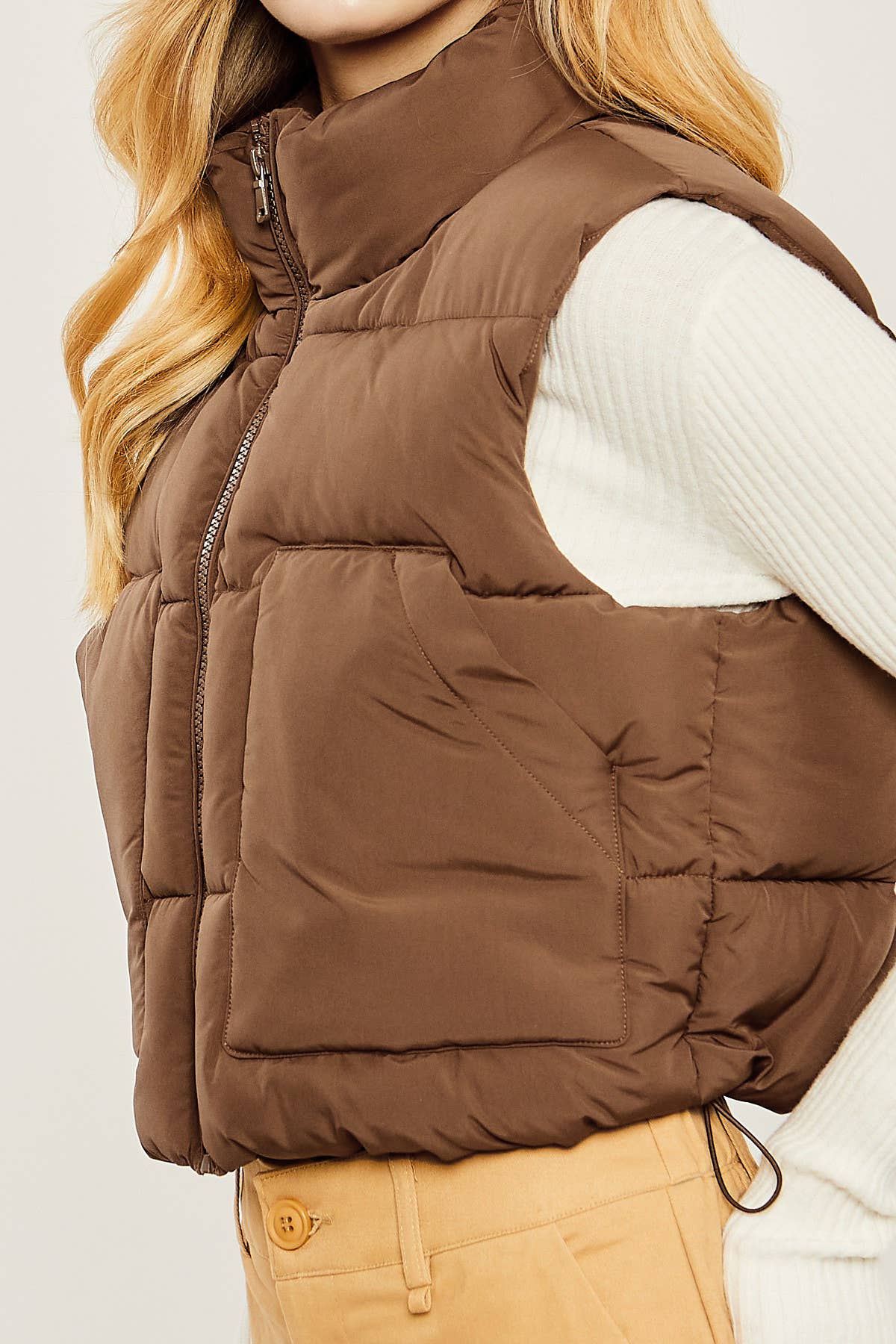 Cocoa Corduroy Puffer Vest With Pockets