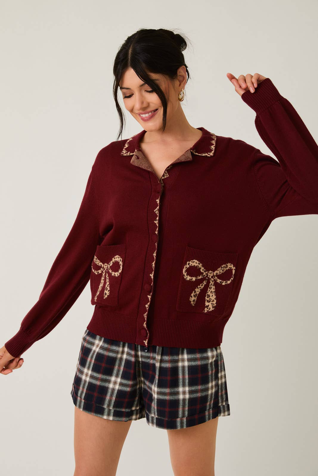 Collard Leopard Bows Cardigan