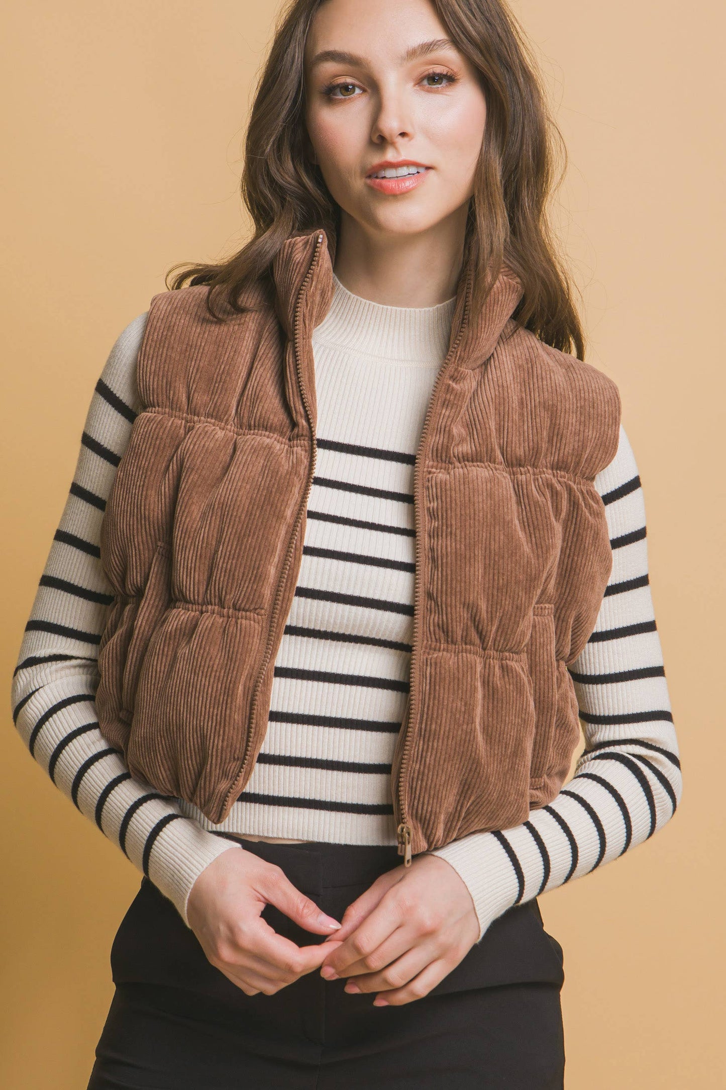 Cocoa Corduroy Puffer Vest With Pockets