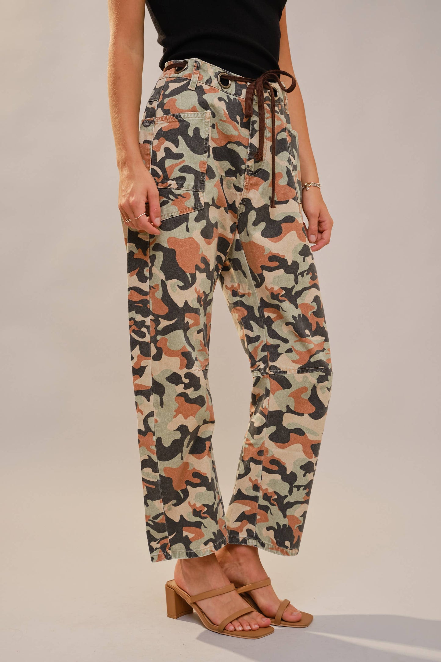 Camo Print Barrel Leg Pants