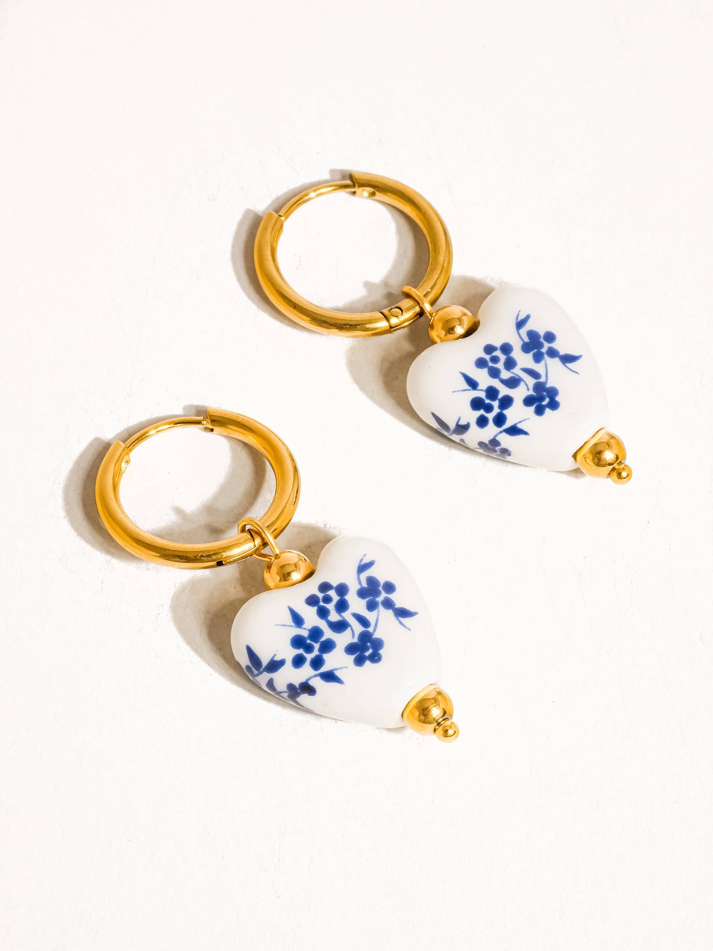18K Gold Non-Tarnish Ceramic Floral Heart Earring