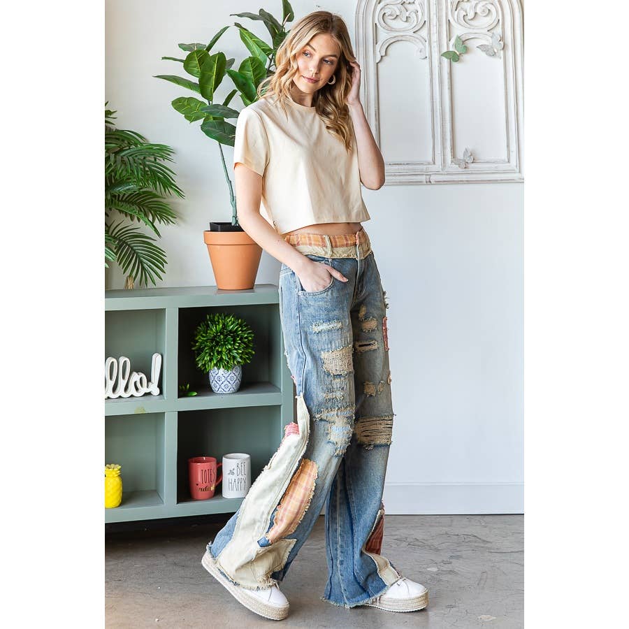 OLI + HALI Patch Detail Wide Straight Leg Jeans