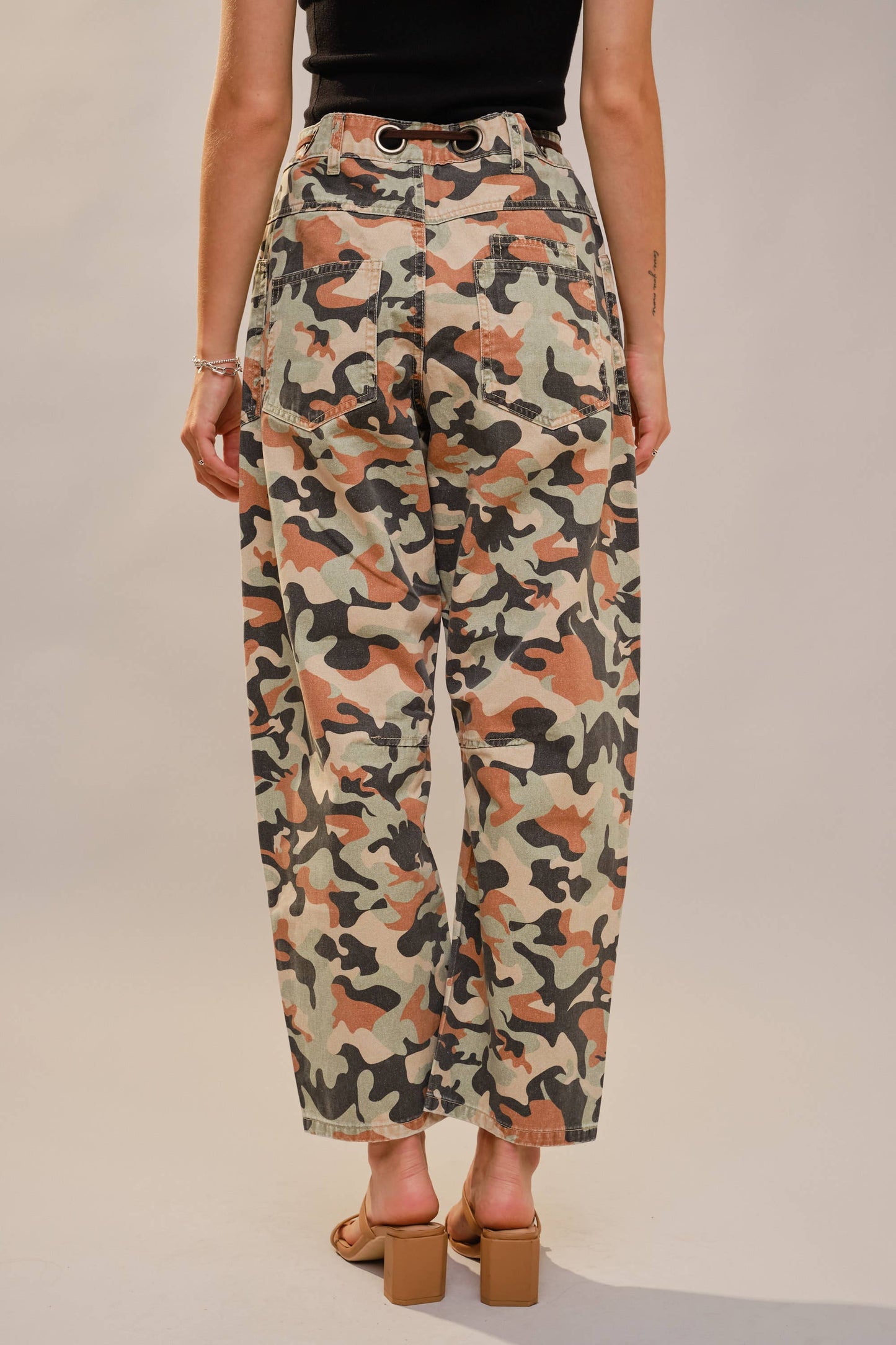 Camo Print Barrel Leg Pants