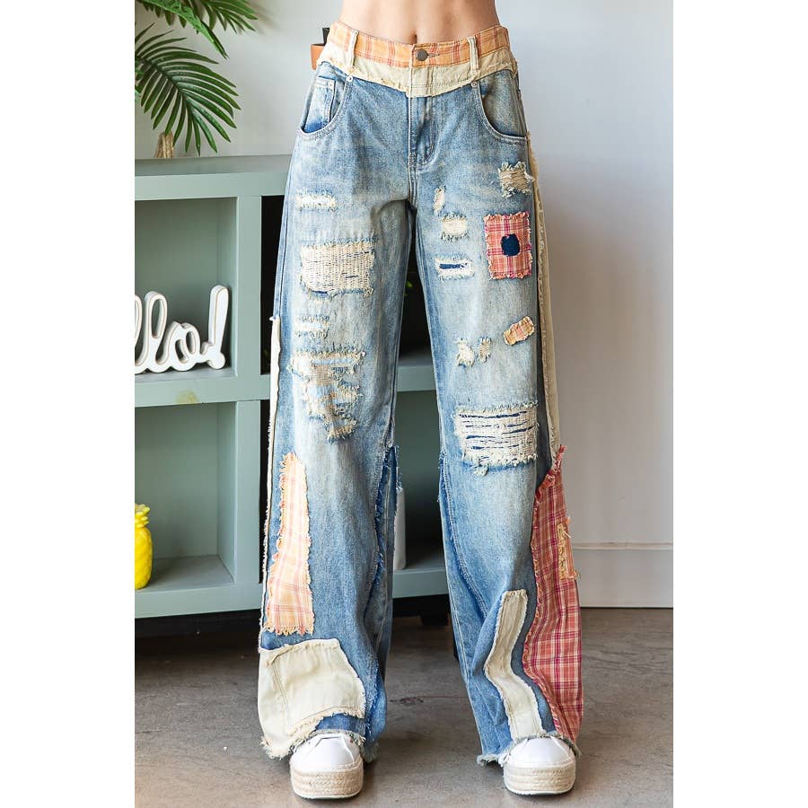 OLI + HALI Patch Detail Wide Straight Leg Jeans