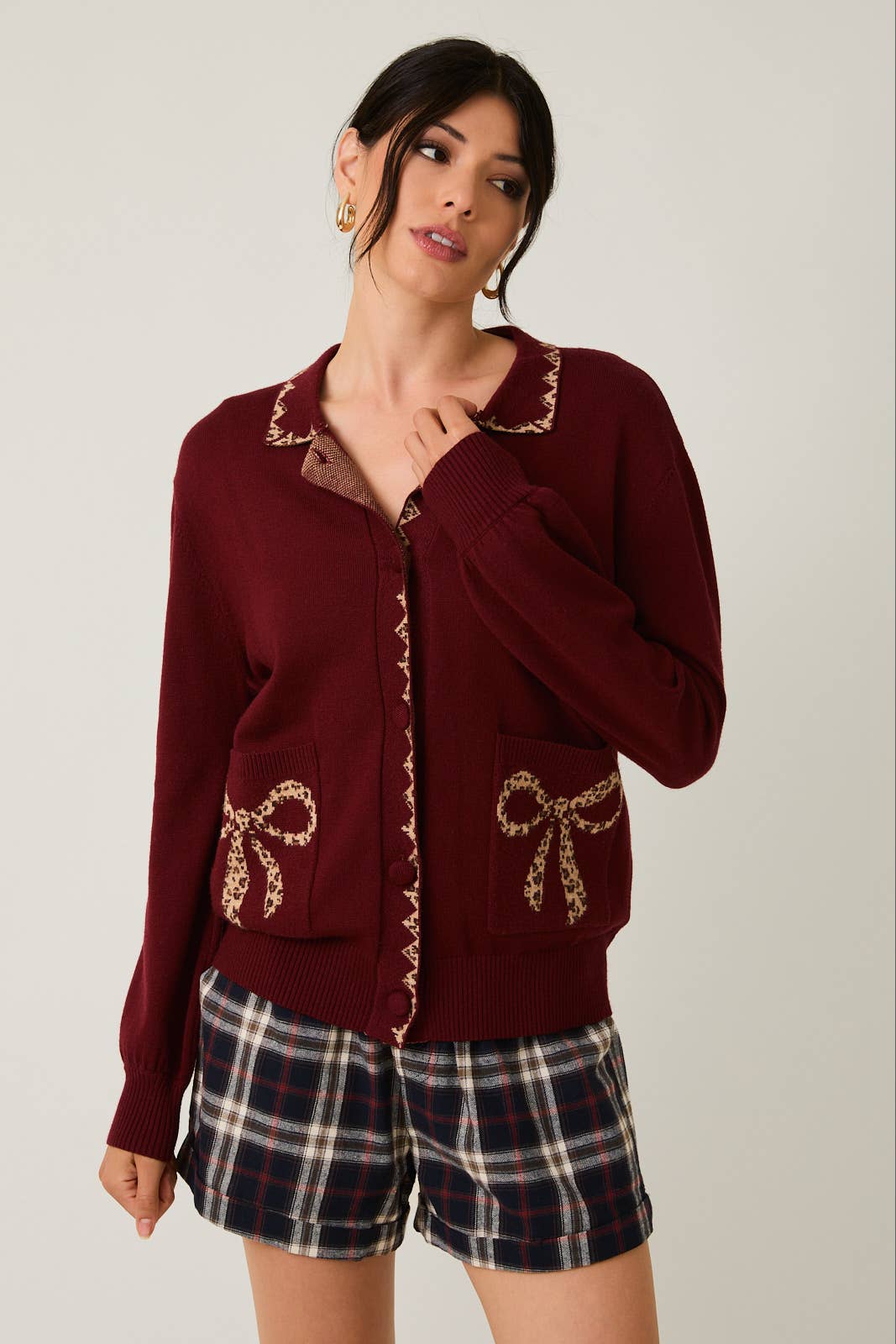 Collard Leopard Bows Cardigan