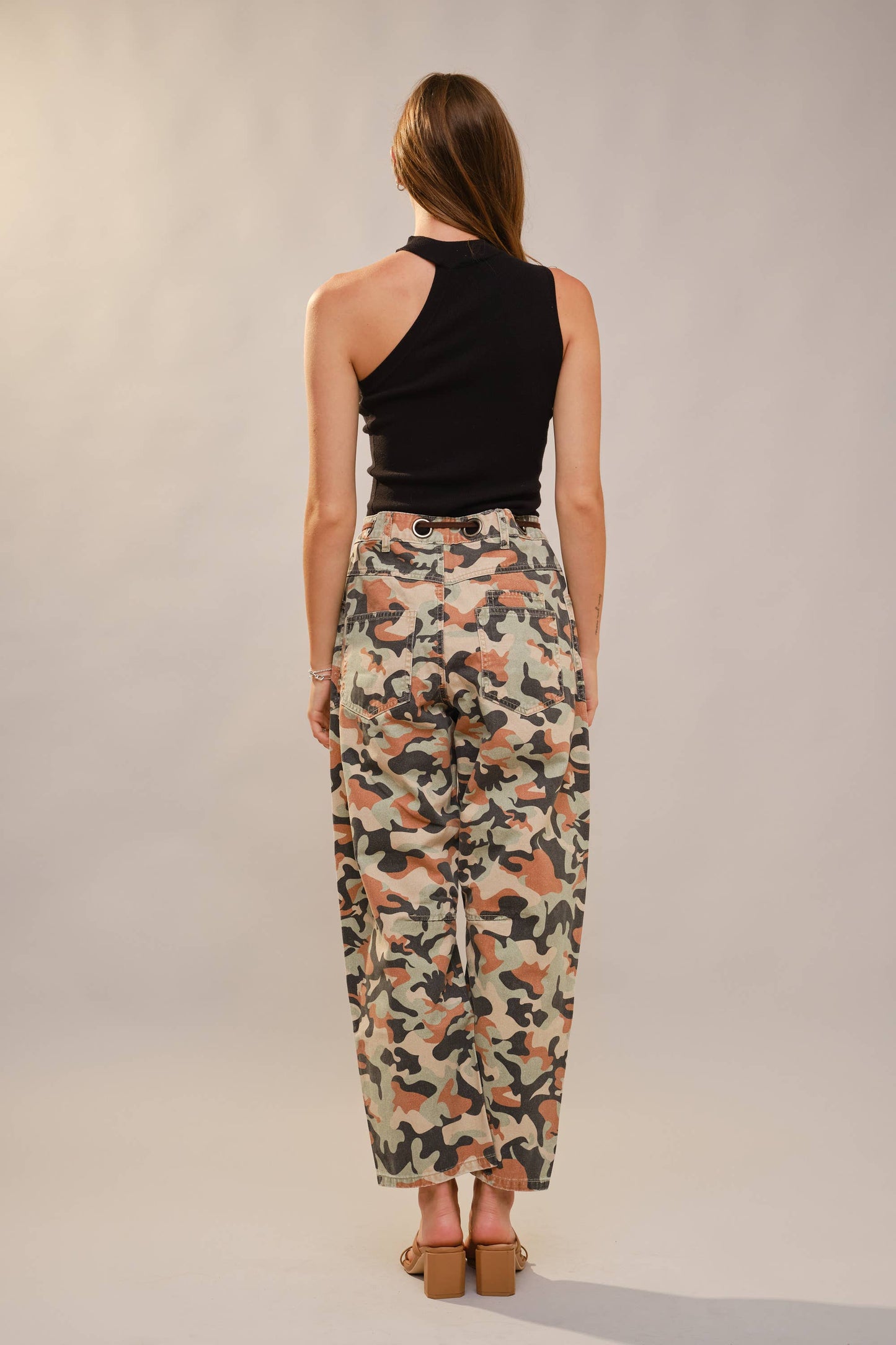 Camo Print Barrel Leg Pants
