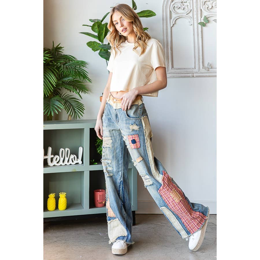 OLI + HALI Patch Detail Wide Straight Leg Jeans