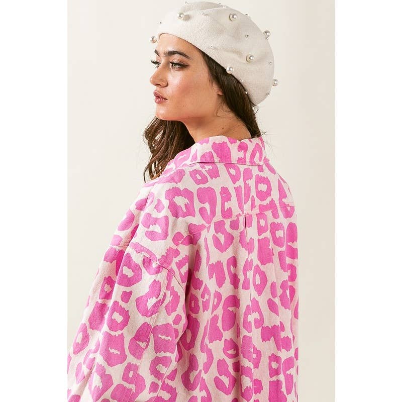 Leopard Print Washed Oversized Shacket