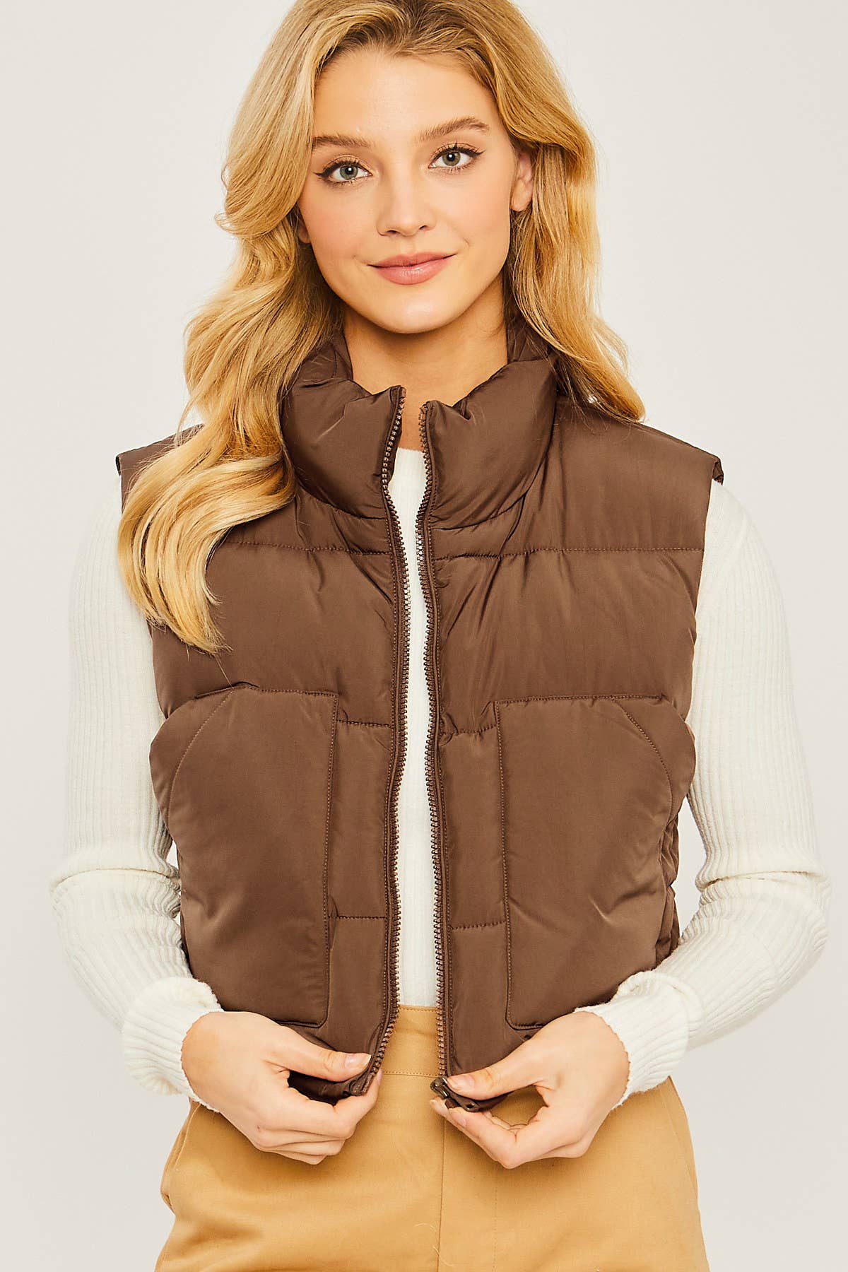 Cocoa Corduroy Puffer Vest With Pockets