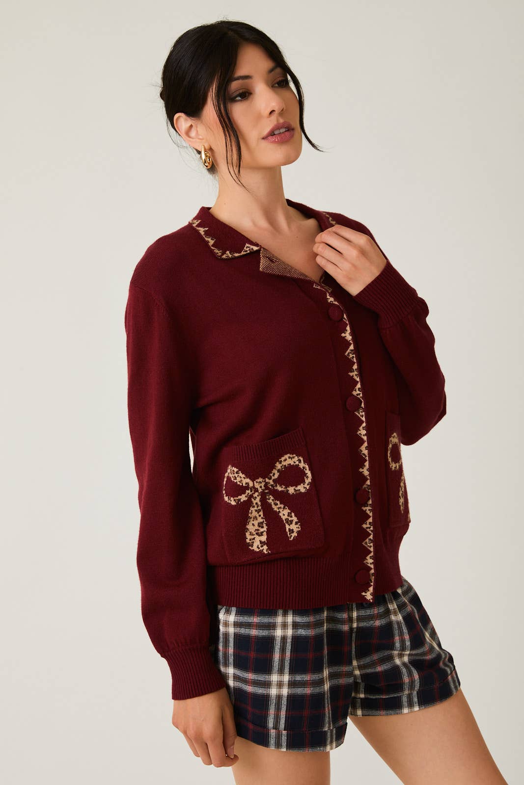 Collard Leopard Bows Cardigan