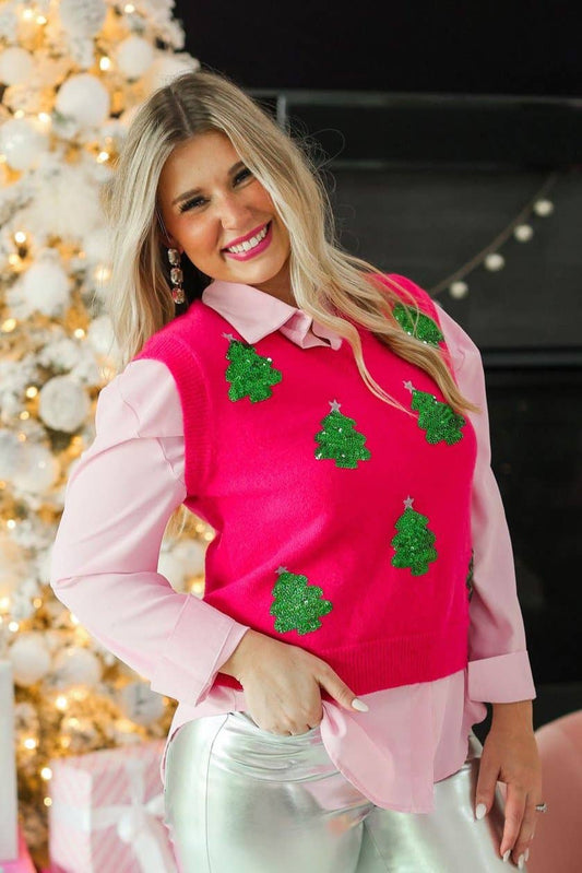 Hot Pink Sequins Tree Vest