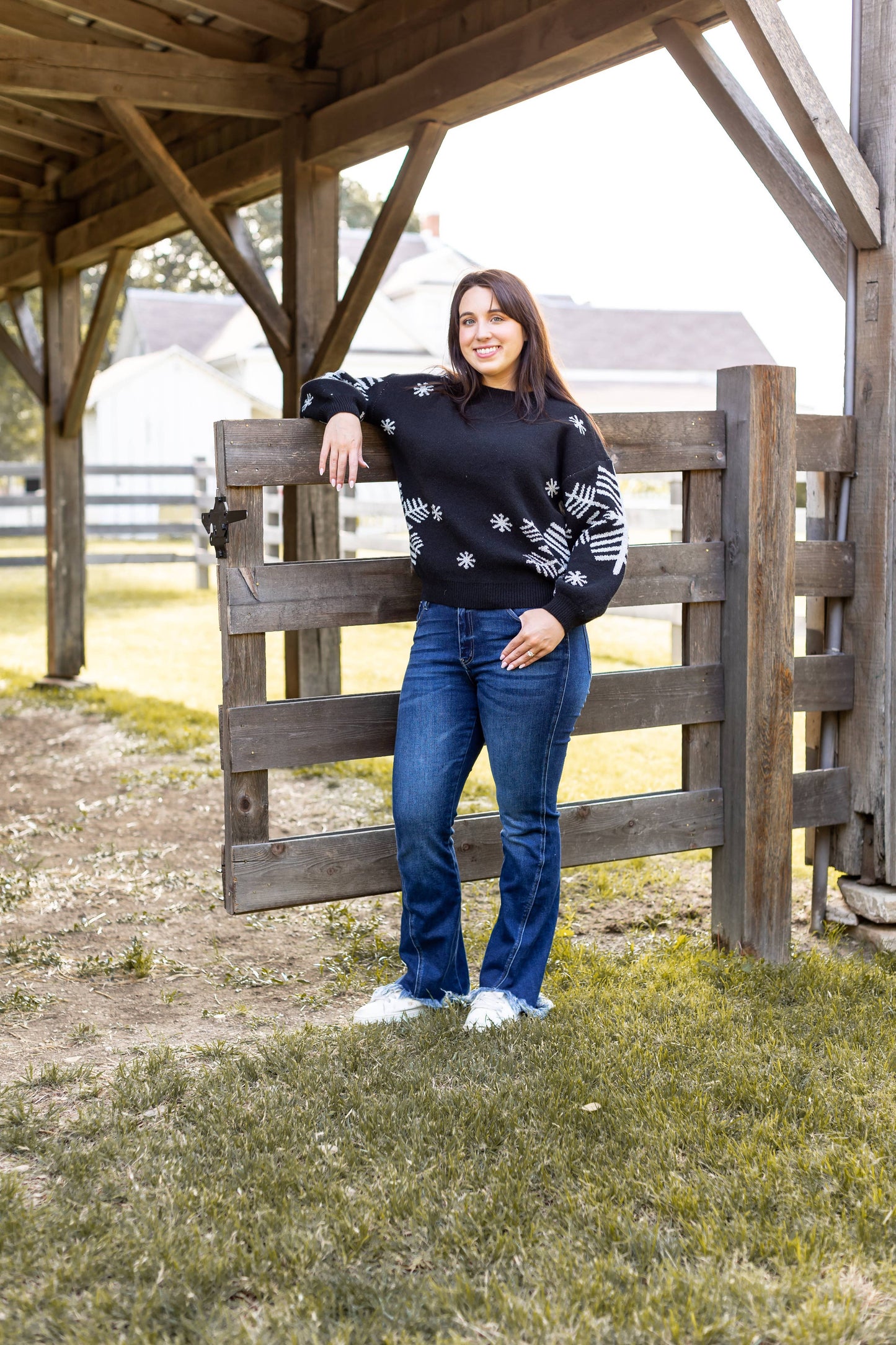 Nightfall Frost Black Sweater with Silver Snowflakes