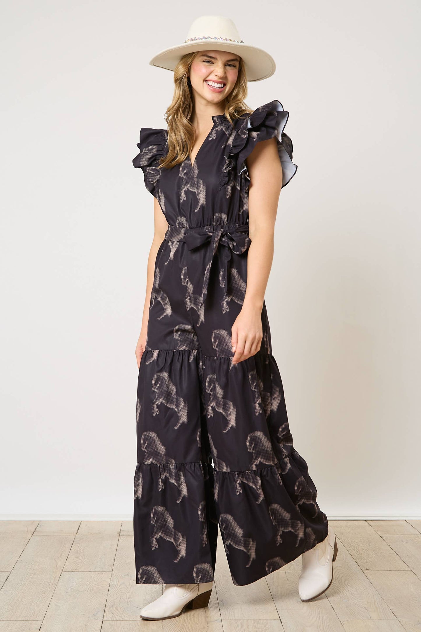 Fantastic Fawn Halftone Horse Print Jumpsuit