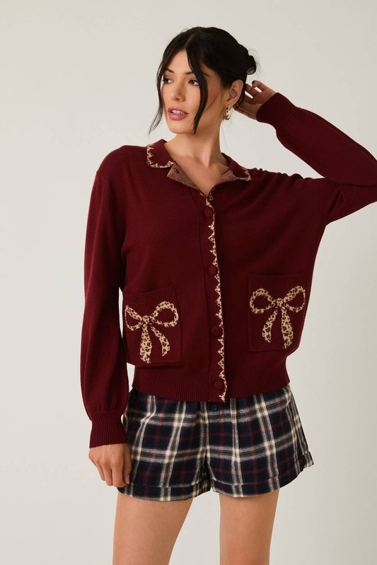 Collard Leopard Bows Cardigan