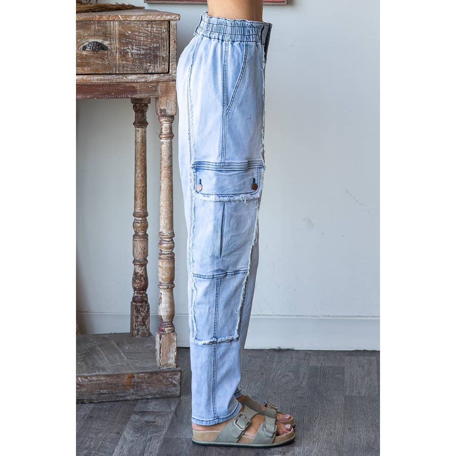 MINERAL WASHED CARGO DENIM PANTS