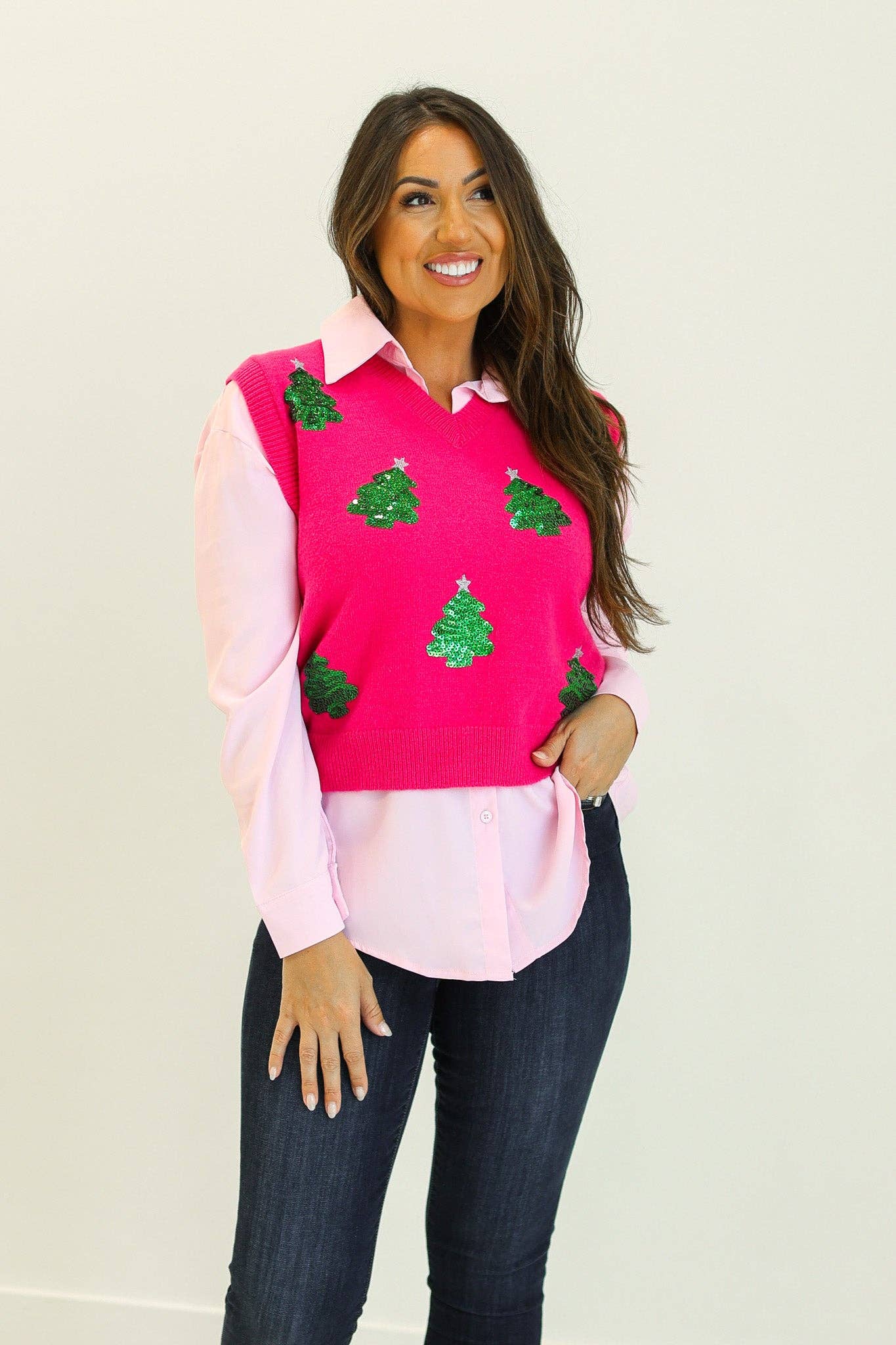 Hot Pink Sequins Tree Vest