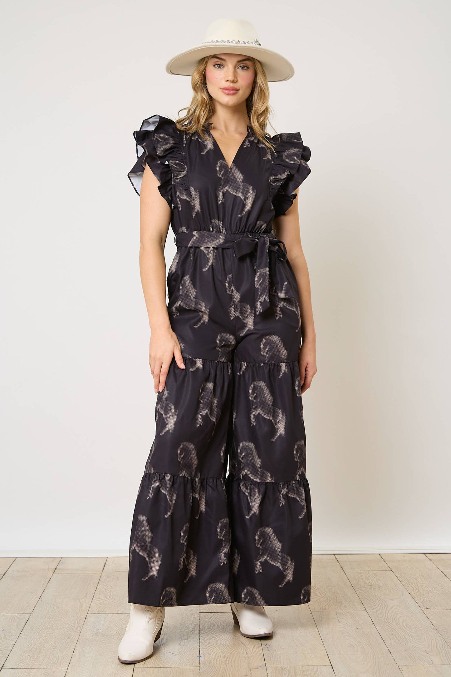 Fantastic Fawn Halftone Horse Print Jumpsuit