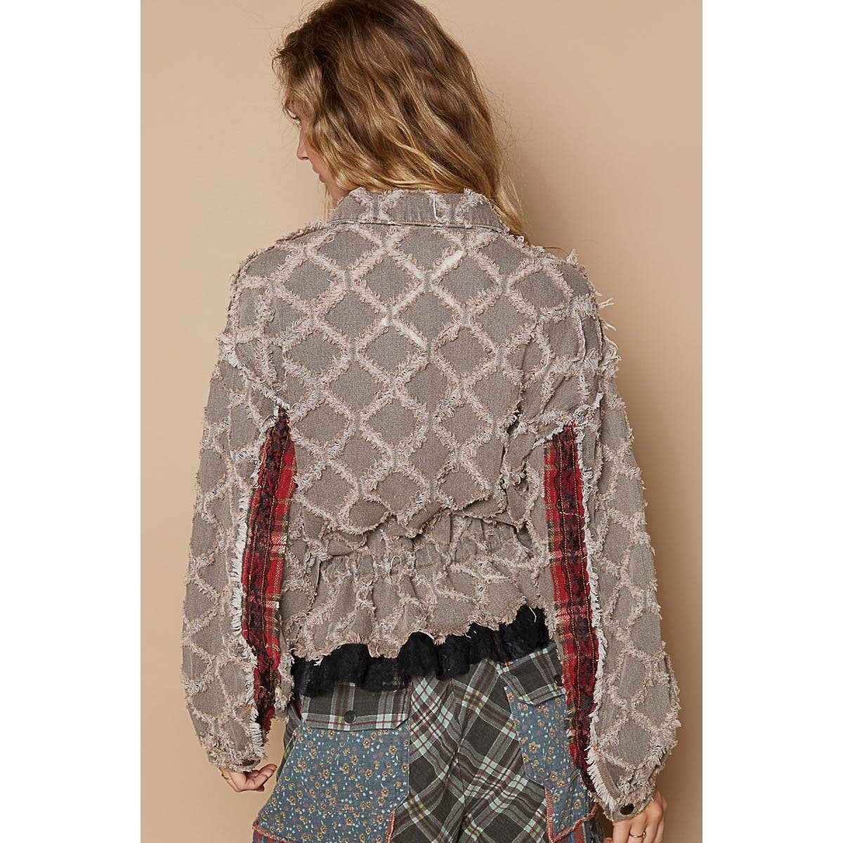 POL Patchwork Charm Balloon Sleeve Jacket