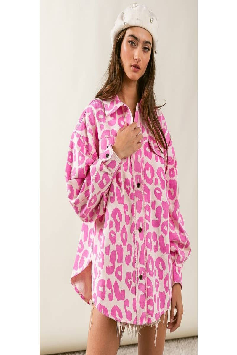 Leopard Print Washed Oversized Shacket
