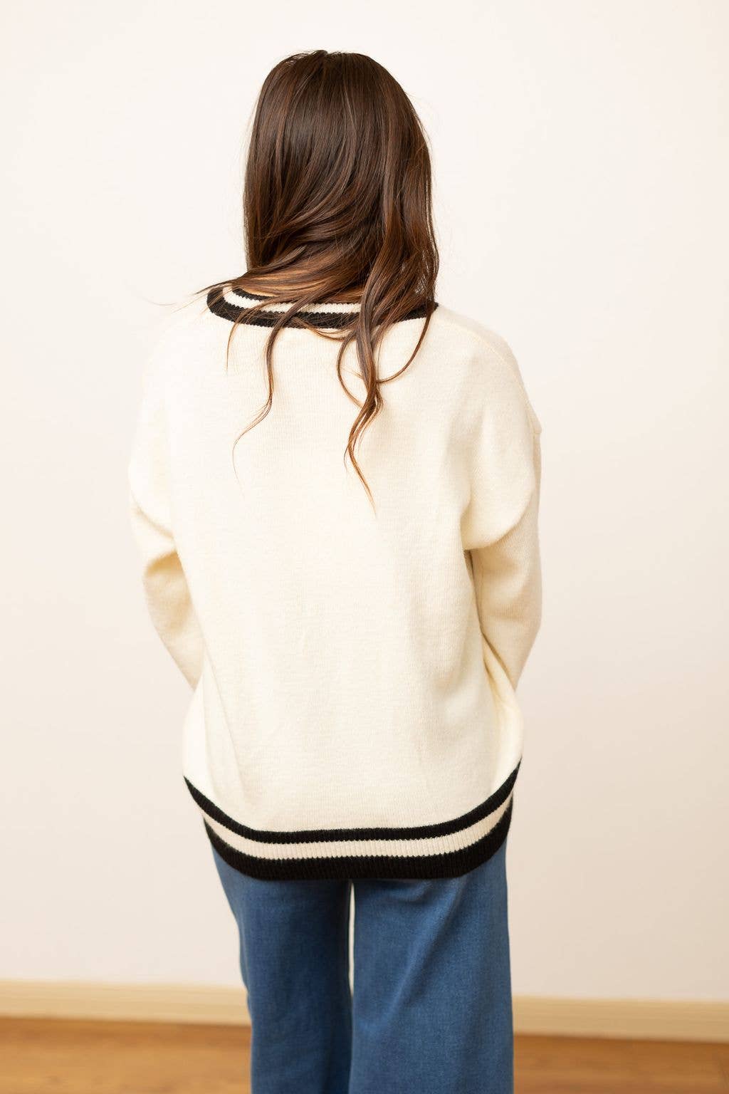 Silver Sequin Bow Sweater: Cream & Black Chic