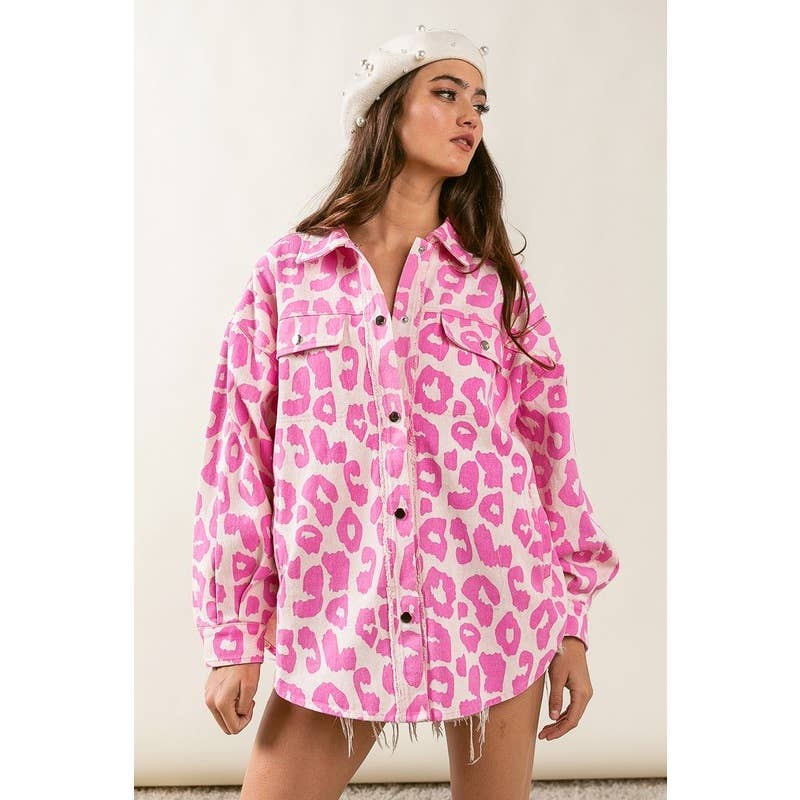 Leopard Print Washed Oversized Shacket
