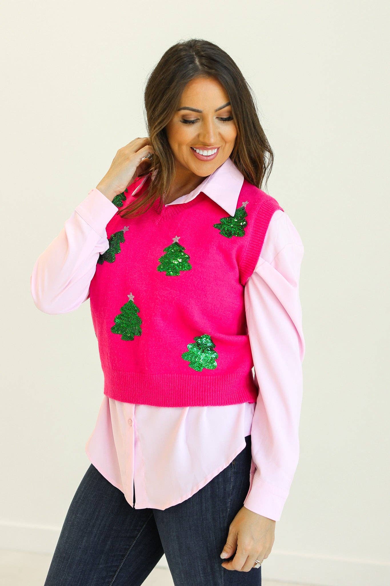 Hot Pink Sequins Tree Vest