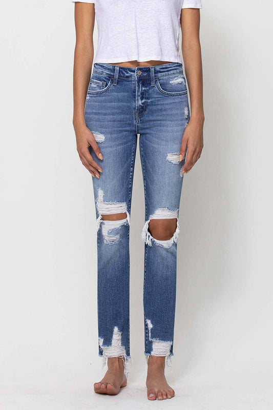 FLYING MONKEY - MID RISE DISTRESSED ANKLE SLIM STRAIGHT JEANS F4395