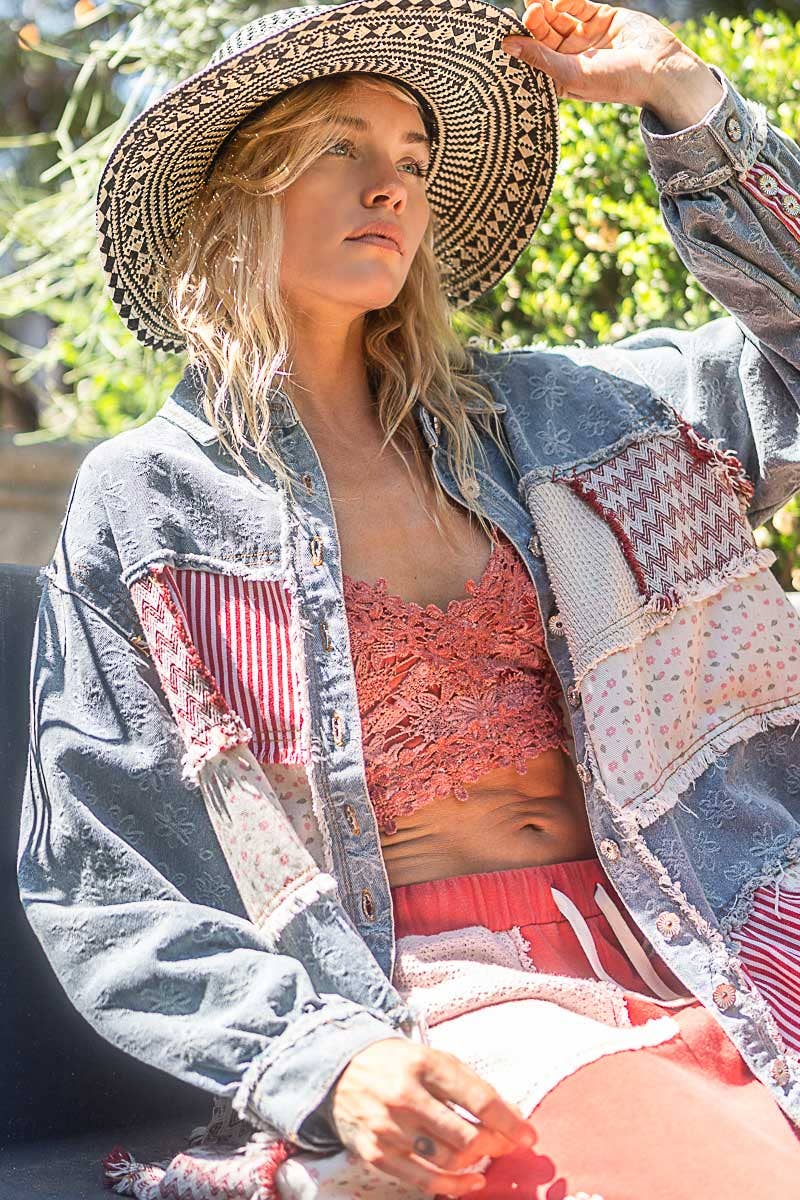 Boho Bloomed in Denim Top