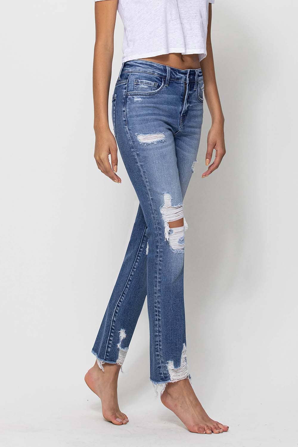 FLYING MONKEY - MID RISE DISTRESSED ANKLE SLIM STRAIGHT JEANS F4395