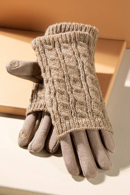 TWO COLORS - Cable Knit Removable Handwarmer and Glove Set