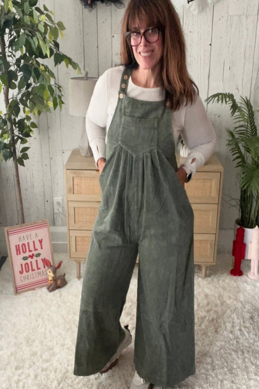 VINTAGE WASHED CORDUROY WIDE LEG OVERALLS