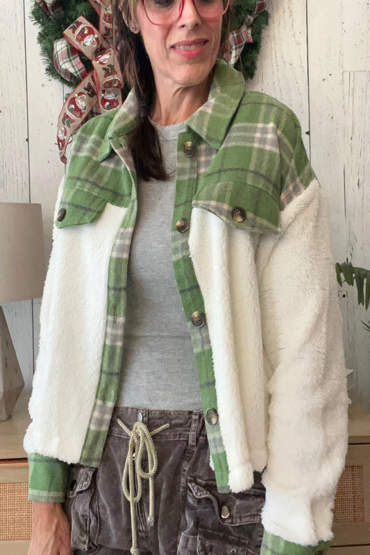 Green Plaid and Sherpa Jacket