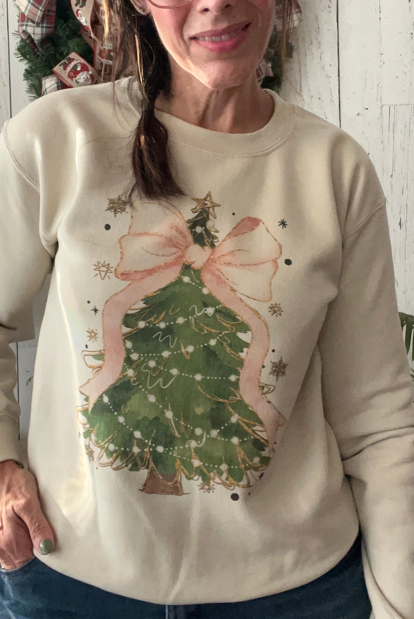 Christmas Tree With Pink Bow Sweatshirt