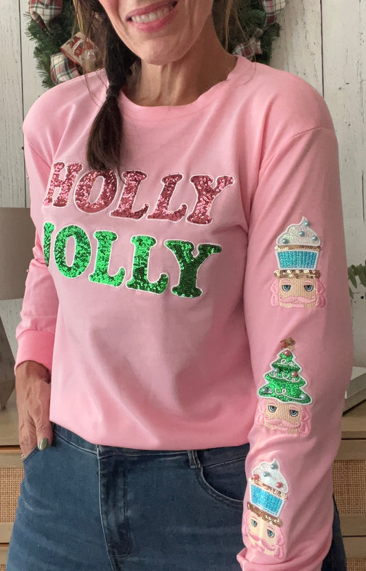Sequin "Holly Jolly" on Top