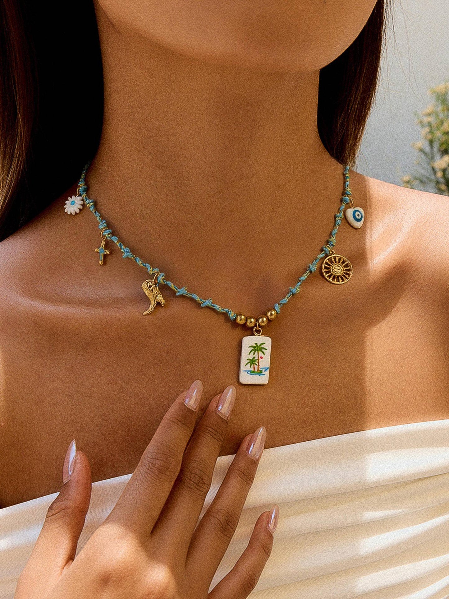 Pêche 18K Gold Non-Tarnish Vintage Charm Rope Necklace