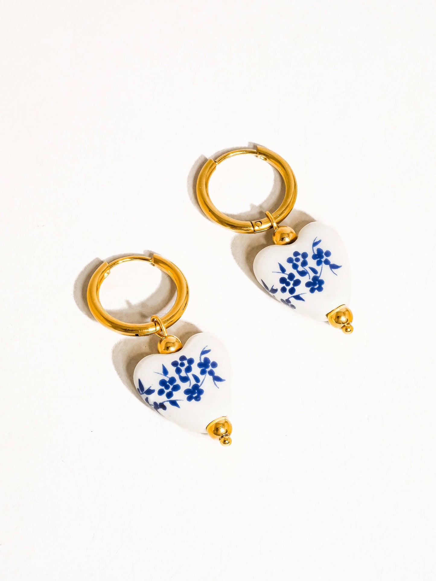 18K Gold Non-Tarnish Ceramic Floral Heart Earring