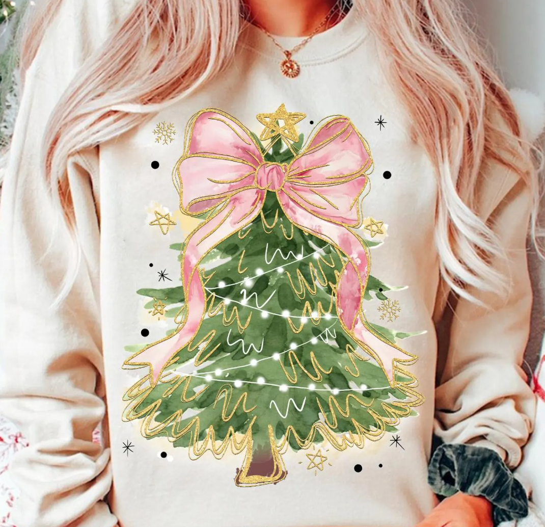 Christmas Tree With Pink Bow Sweatshirt