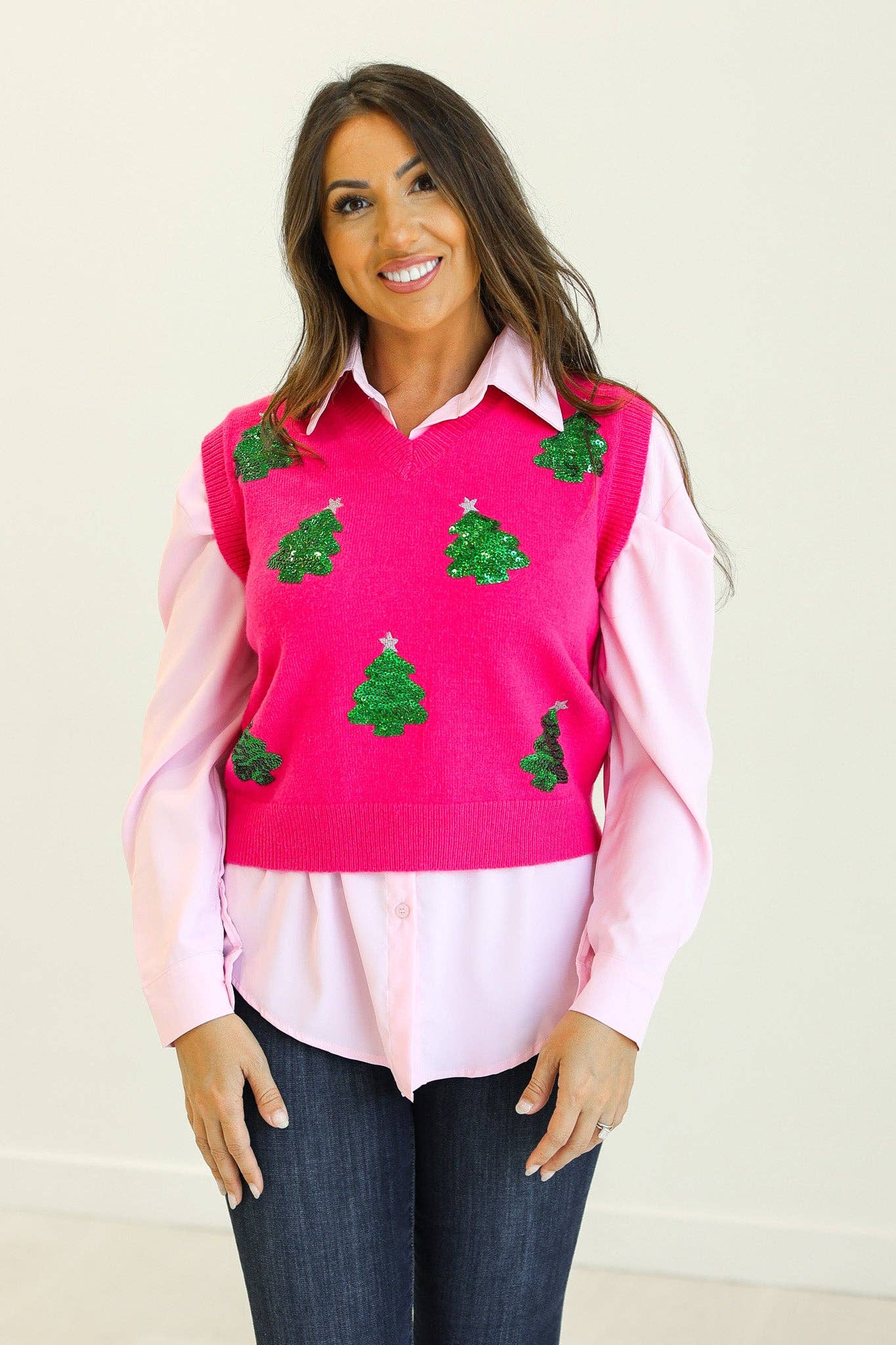 Hot Pink Sequins Tree Vest