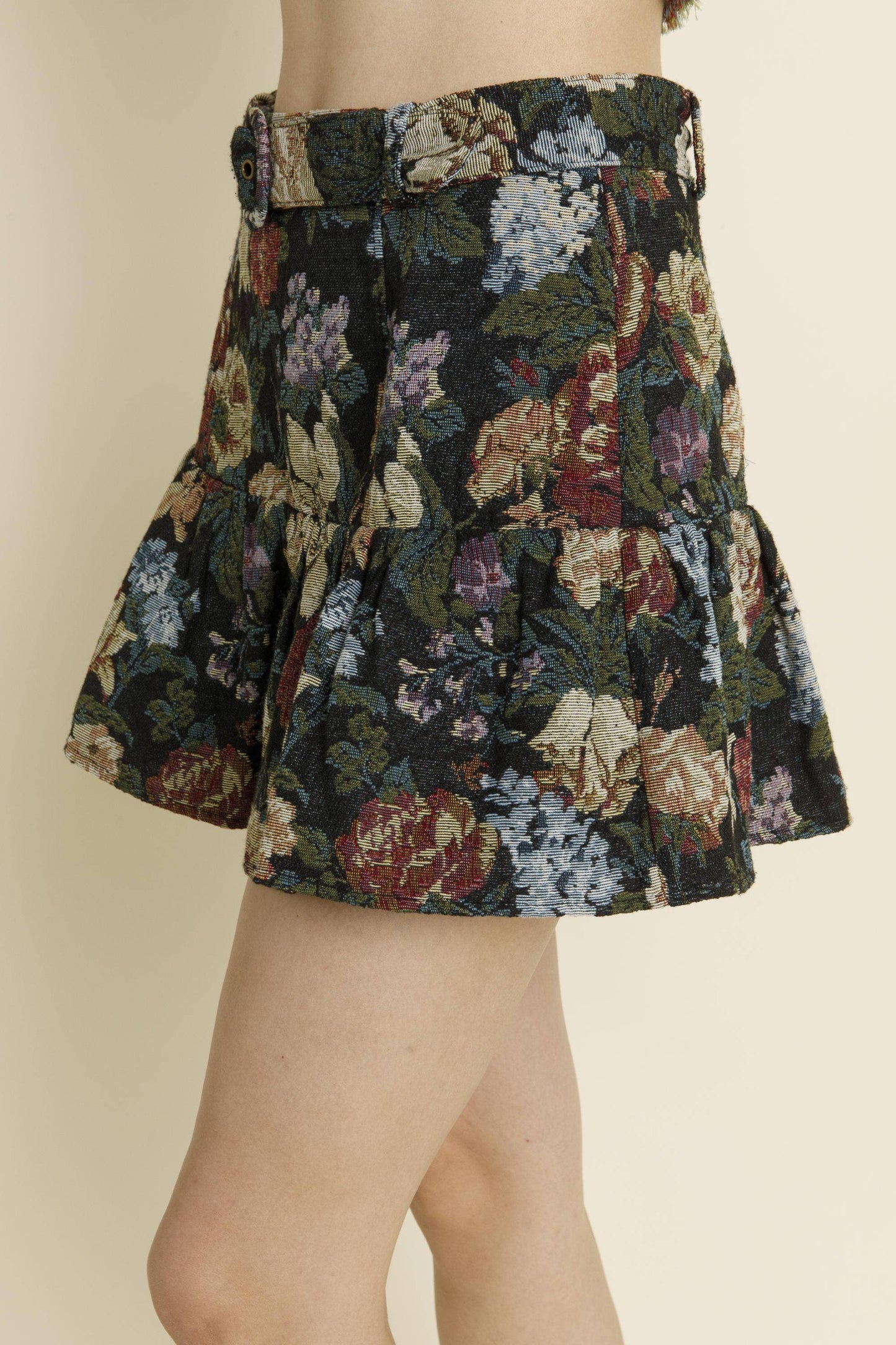 Mabel Belted Brocade Mini Skirt