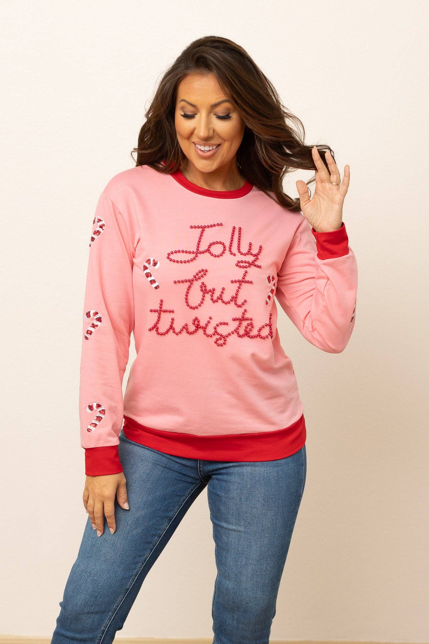 Jolly but Twisted Pink Sweater