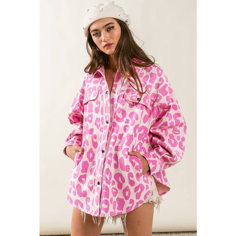 Leopard Print Washed Oversized Shacket