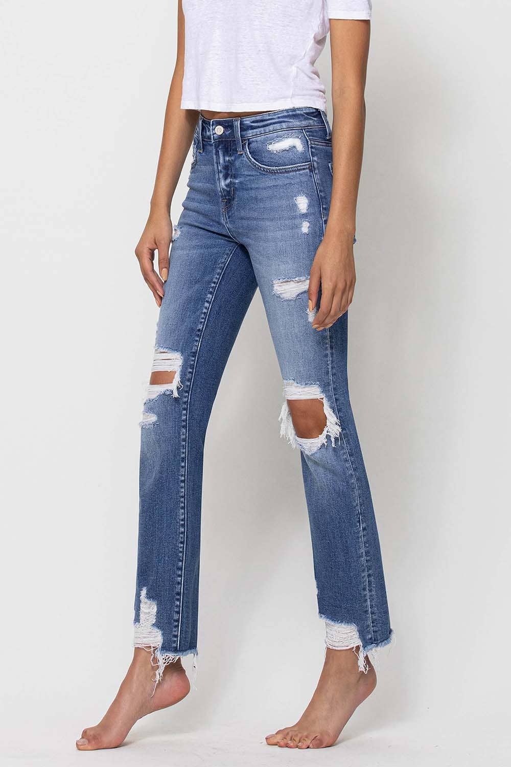 FLYING MONKEY - MID RISE DISTRESSED ANKLE SLIM STRAIGHT JEANS F4395