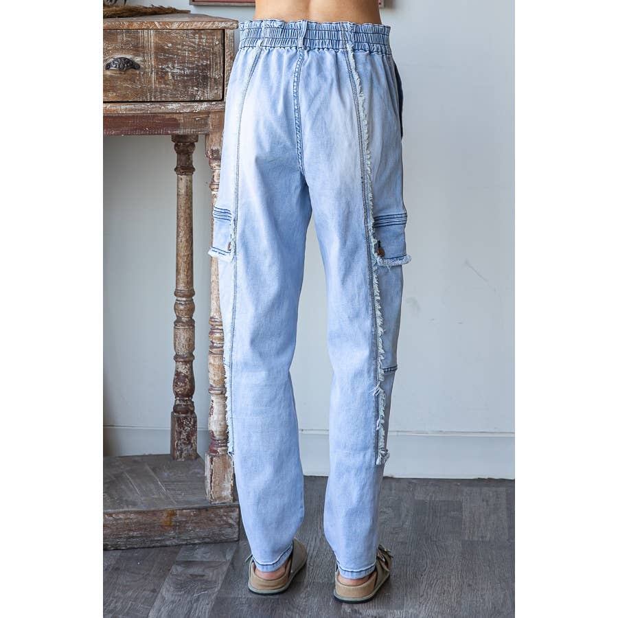 MINERAL WASHED CARGO DENIM PANTS