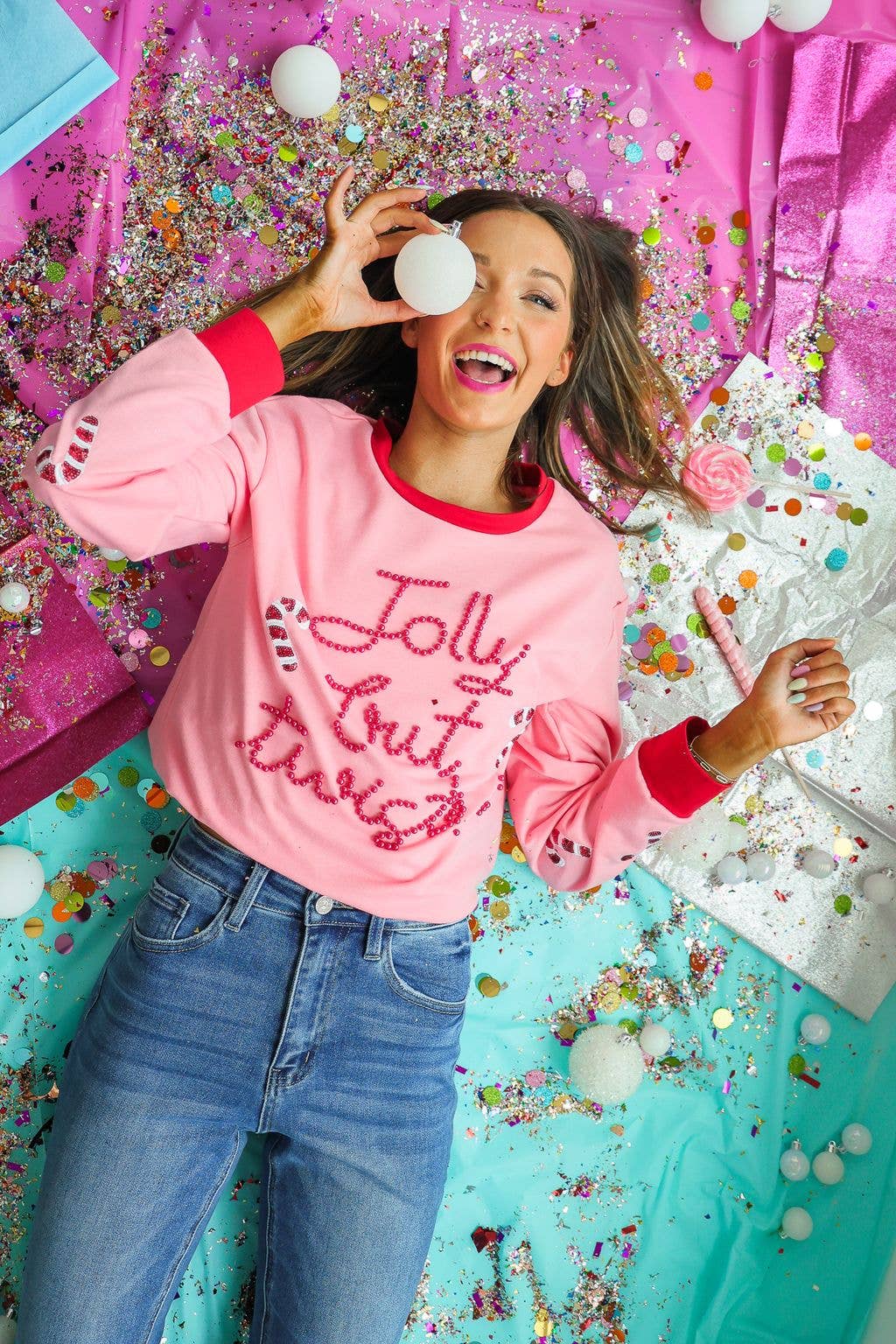 Jolly but Twisted Pink Sweater