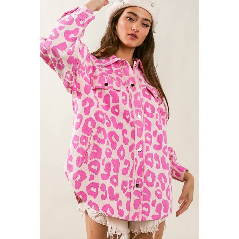 Leopard Print Washed Oversized Shacket