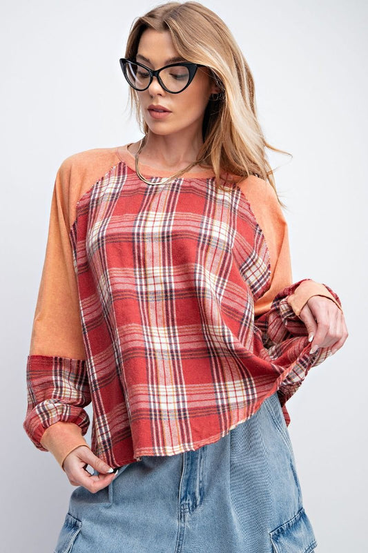 Easel Plaid Mineral Washed Pullover