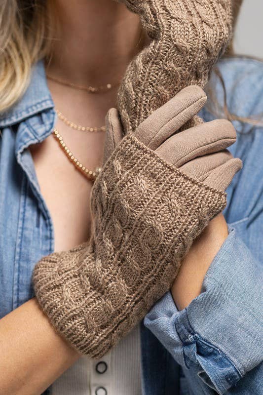 TWO COLORS - Cable Knit Removable Handwarmer and Glove Set