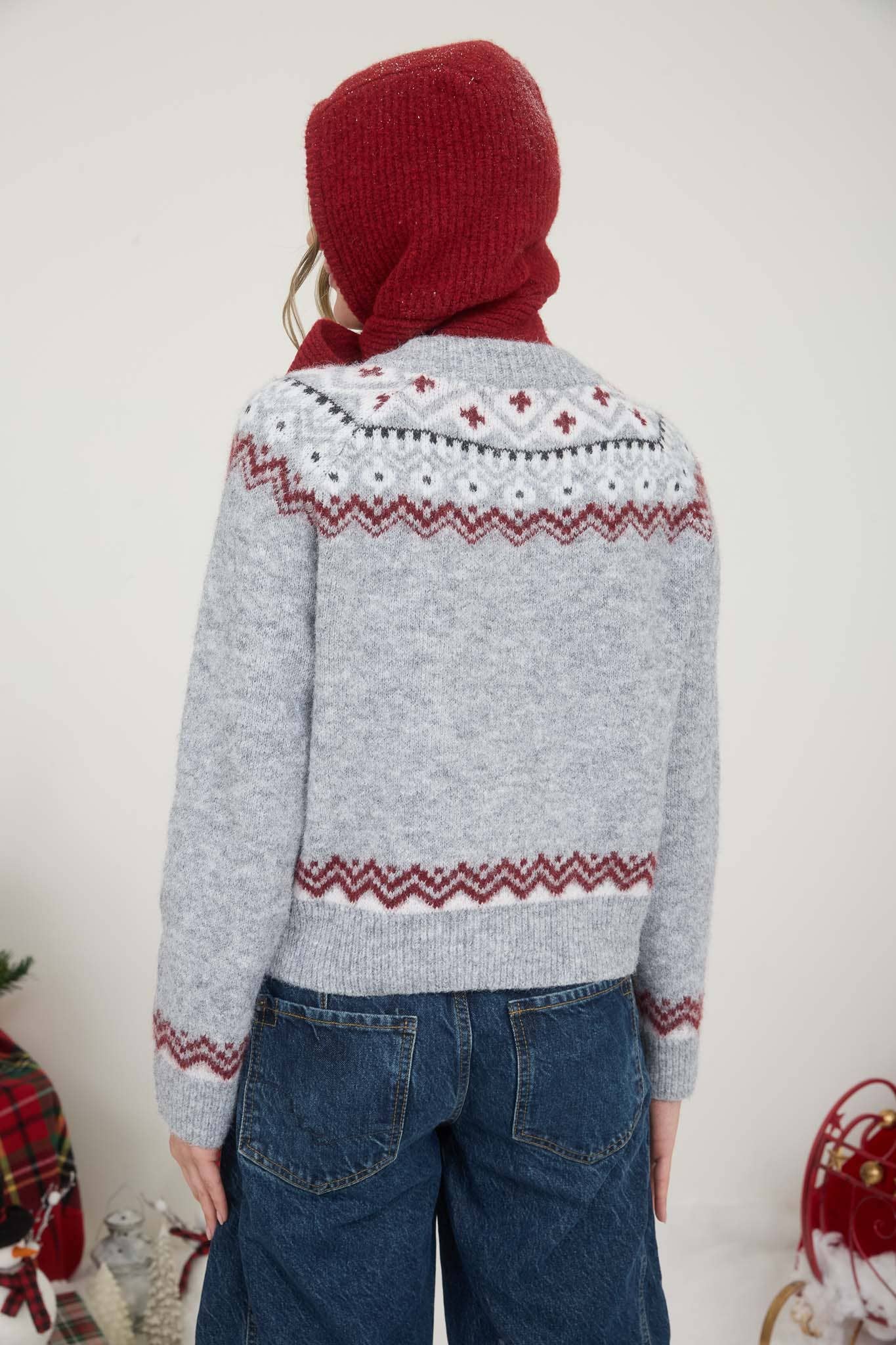 Fair Isle Toggle Button Sweater
